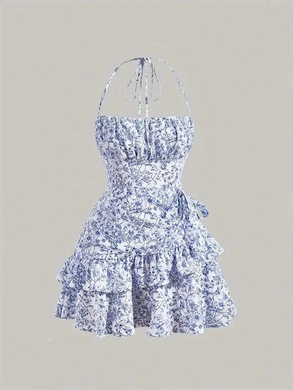 Ortagus | Dress Floral Ruffle Tie Strap Mini
