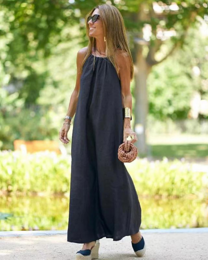Galilea | Halter Neck Linen Style Maxi Dress