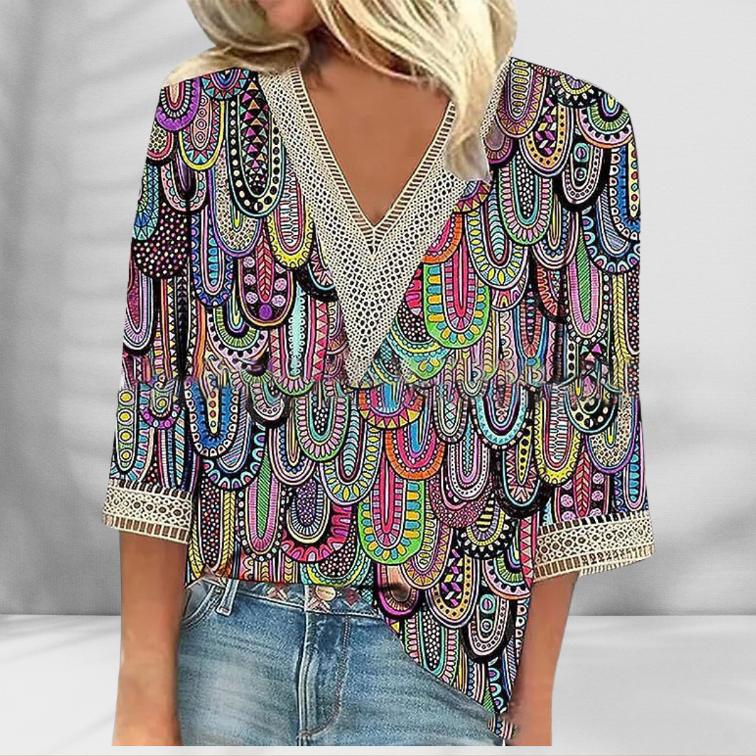 Maricela | Blouse With V Neck Lace Trim