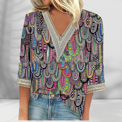 Maricela | Blouse With V Neck Lace Trim