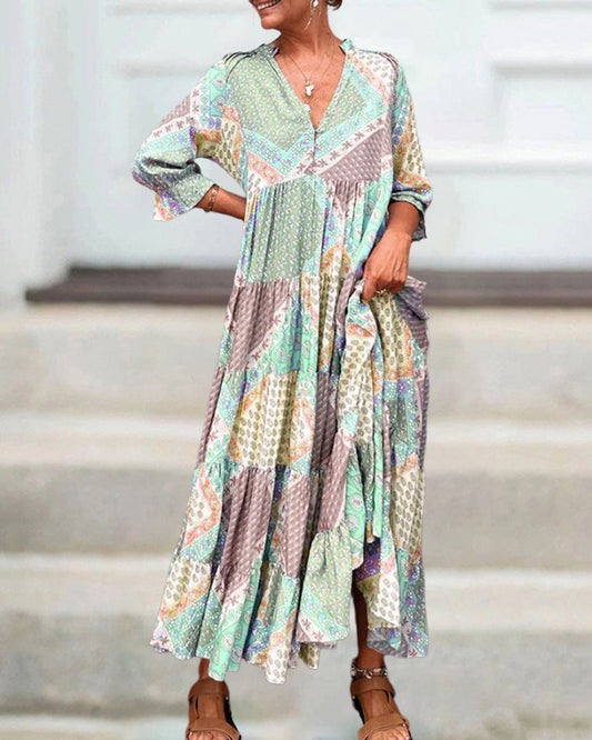 Gunilla | Maxi Dress Patchwork Print V-Neck