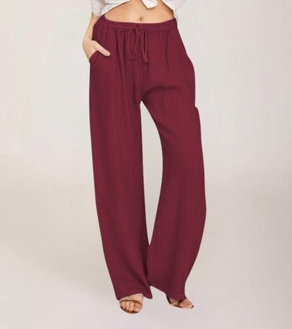 Maialen | Wide Leg Drawstring Linen Style Pants