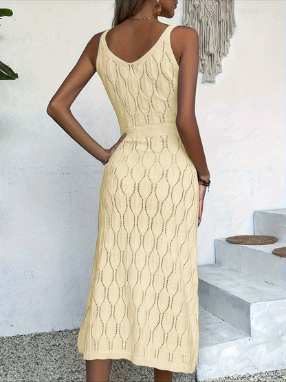 Luciana | Sleeveless Pointelle Knit Midi Dress