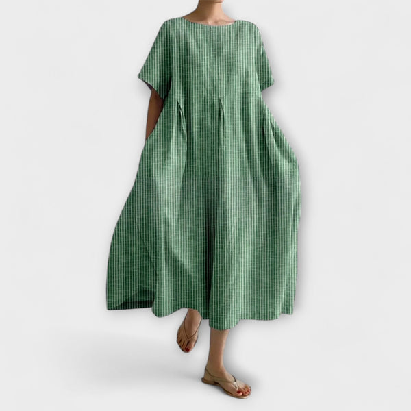Nurhan | Checkered Short Sleeve Maxi Dress