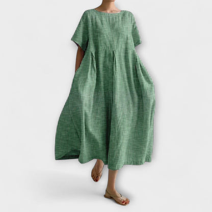 Nurhan | Checkered Short Sleeve Maxi Dress