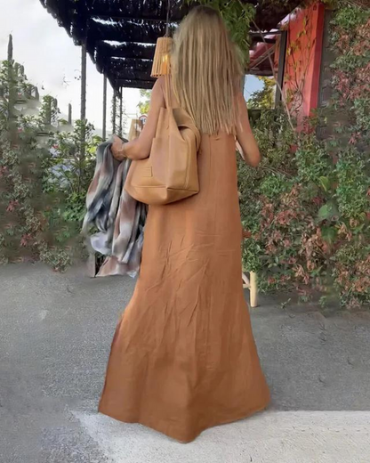 Galilea | Halter Neck Linen Style Maxi Dress