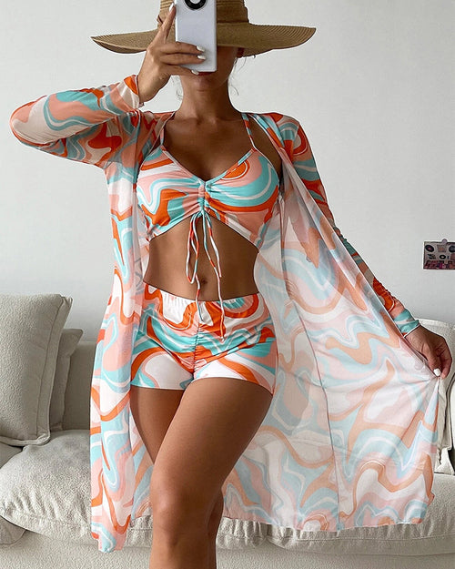 Silvija | Bikini Set With Printed Sheer Cover Up