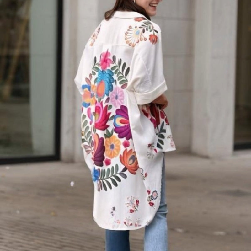 Rossella | Floral Print Short Sleeve Long Blouse