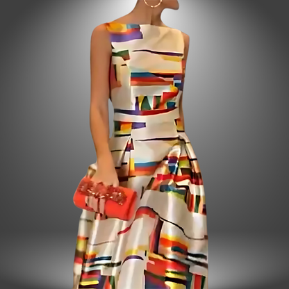 Vivien | Maxi Dress Geometric Print Open Back
