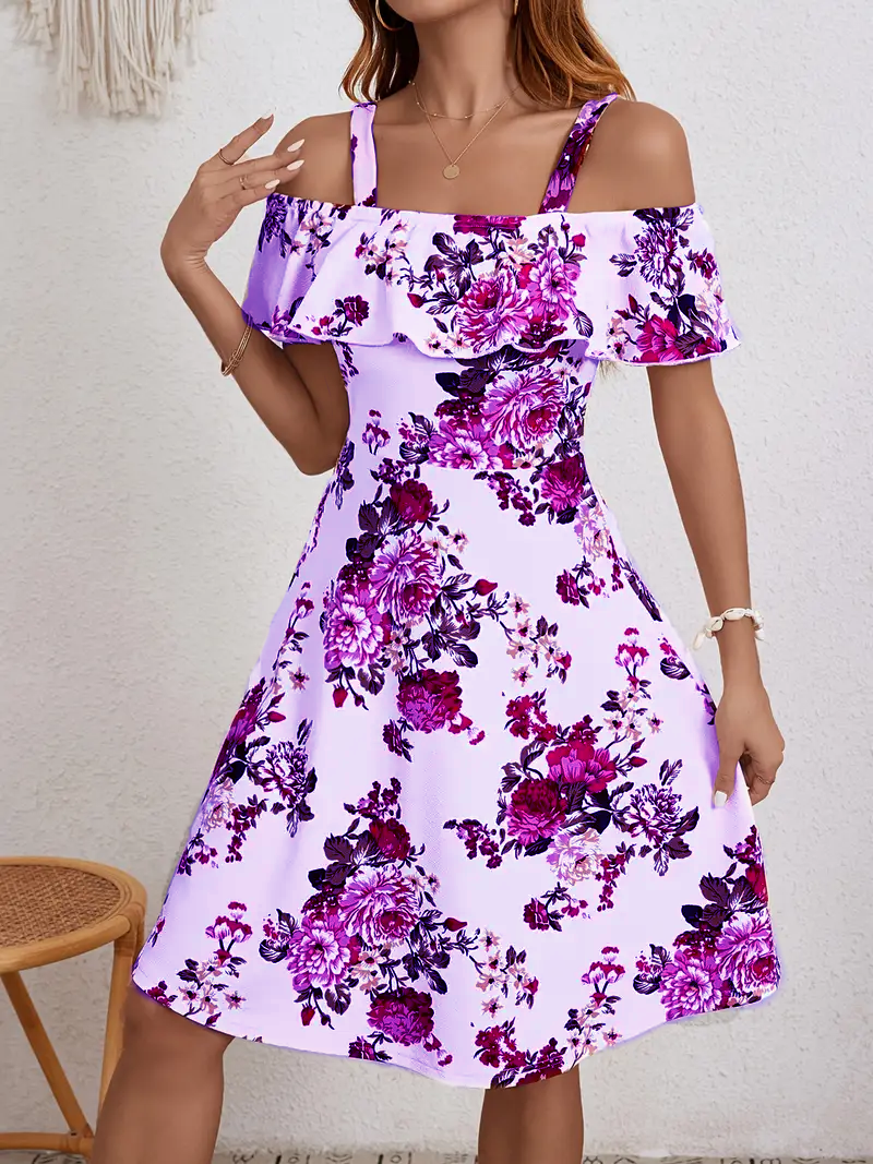 Rosanne | Floral Print Off Shoulder Strap Dress