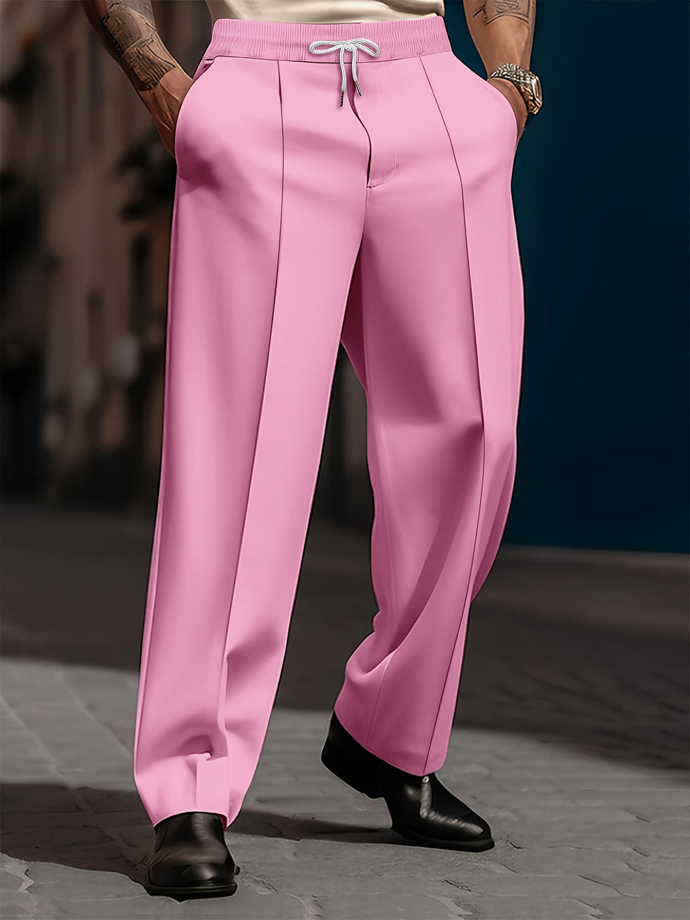 Raimi | Trousers Drawstring Waist Wide Leg Solid Color