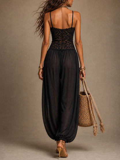 Natya | Jumpsuit Black Lace Bodice Harem Pants