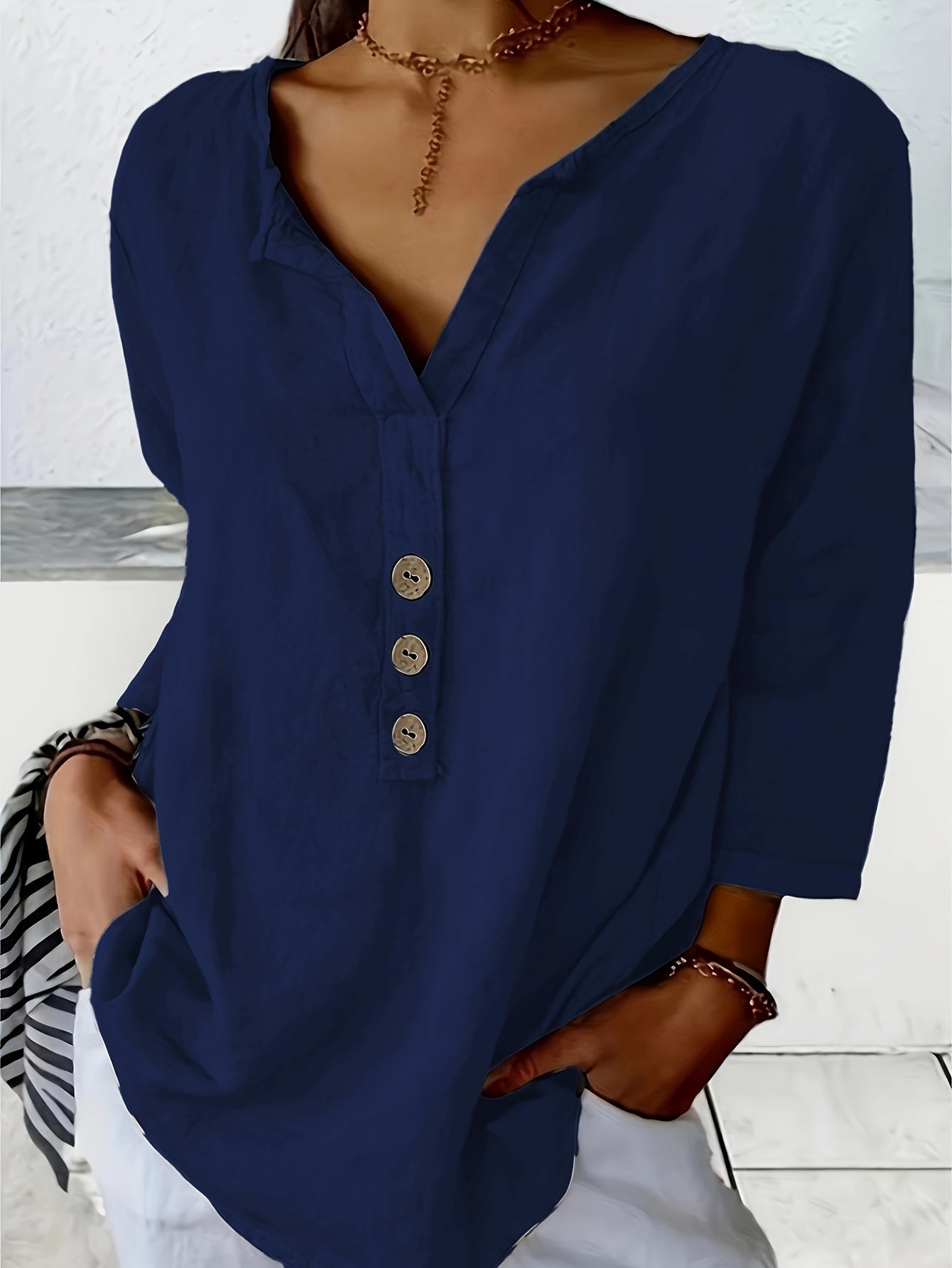 Mykaela | Blouse With Button V Neckline