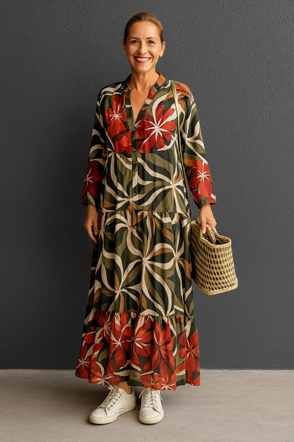 Solveig |  Maxi Dress Floral Print V-Neck Loose
