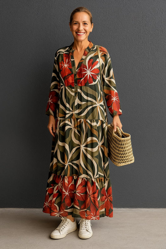 Solveig |  Maxi Dress Floral Print V-Neck Loose