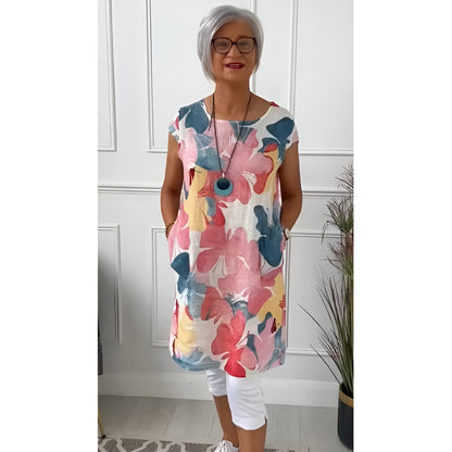 Tonya | Floral Tunic Dress Cap Sleeve Pockets
