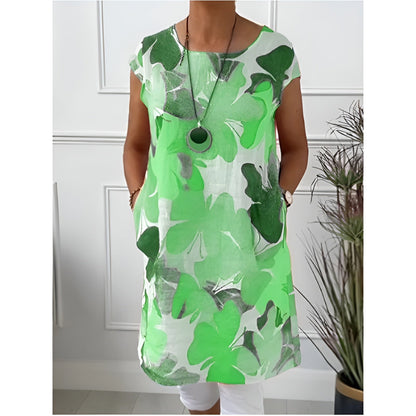 Tonya | Floral Tunic Dress Cap Sleeve Pockets