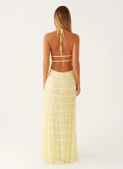 Falkenberg | Textured Halter Neck Open Back Maxi Dress