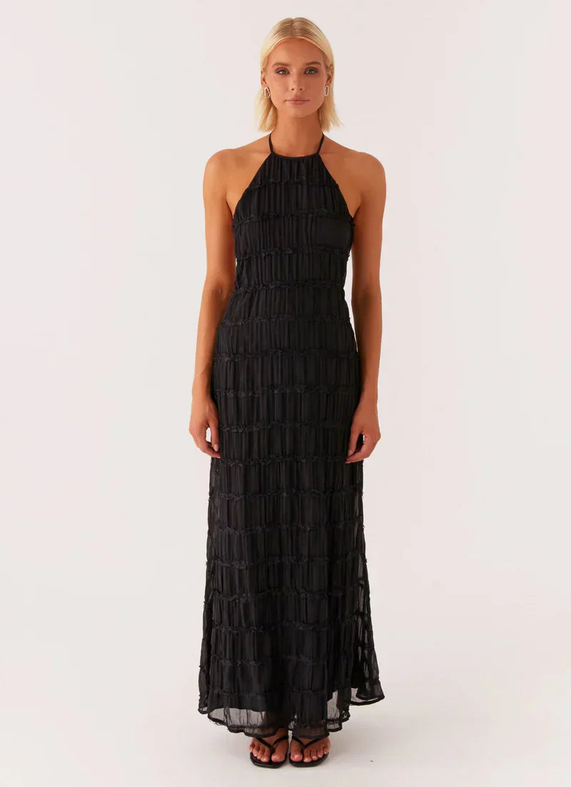Falkenberg | Textured Halter Neck Open Back Maxi Dress