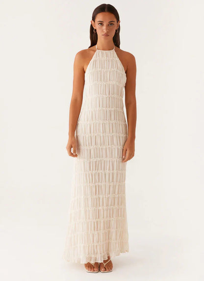 Falkenberg | Textured Halter Neck Open Back Maxi Dress
