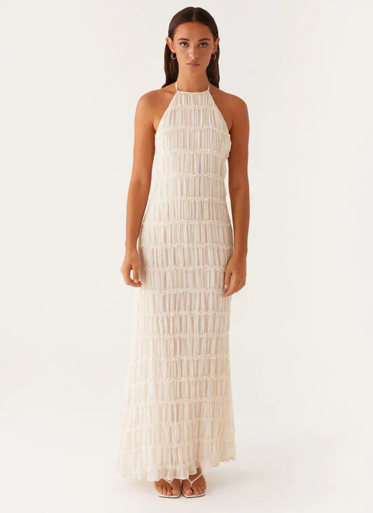 Falkenberg | Textured Halter Neck Open Back Maxi Dress
