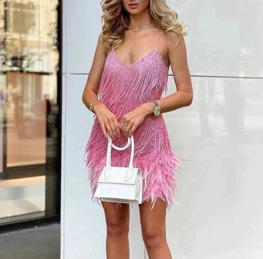Jemima | Fringe Trim Spaghetti Strap Mini Dress