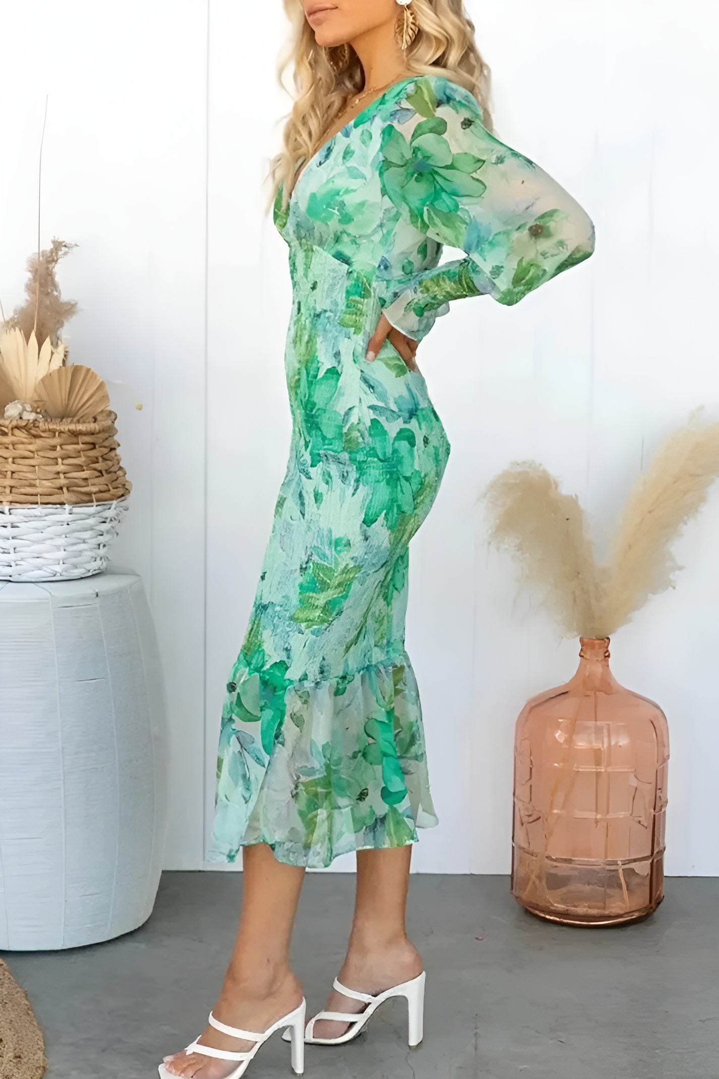 Nayra | Midi Dress Floral Print Puff Sleeve