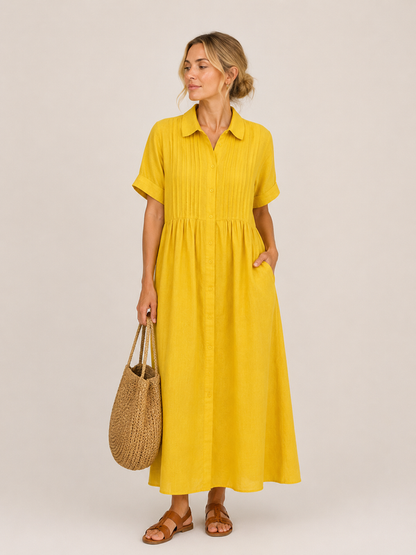 Anjali | Shirt Midi Dress Short Sleeve Button Front
