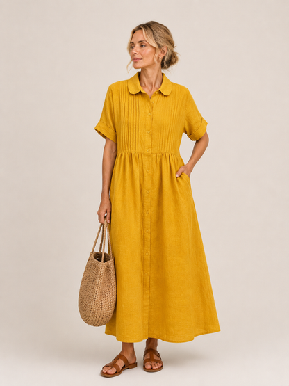 Anjali | Shirt Midi Dress Short Sleeve Button Front
