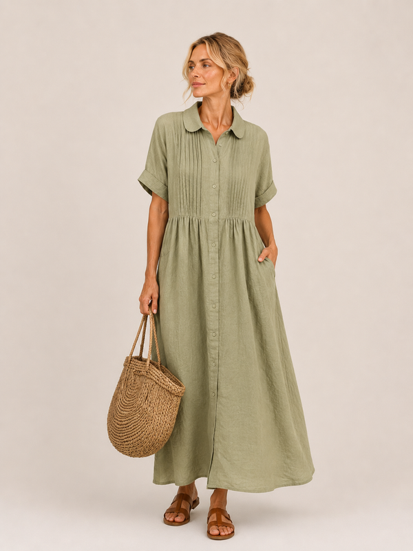 Anjali | Shirt Midi Dress Short Sleeve Button Front