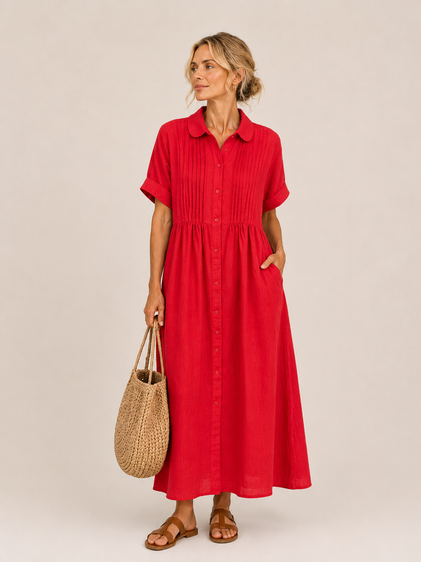 Anjali | Shirt Midi Dress Short Sleeve Button Front