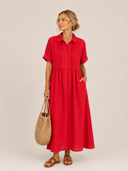 Anjali | Shirt Midi Dress Short Sleeve Button Front