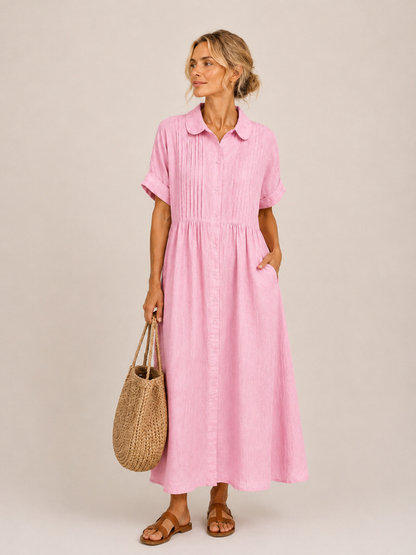 Anjali | Shirt Midi Dress Short Sleeve Button Front