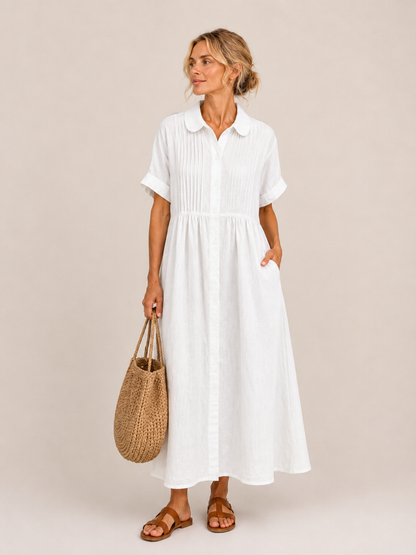 Anjali | Shirt Midi Dress Short Sleeve Button Front