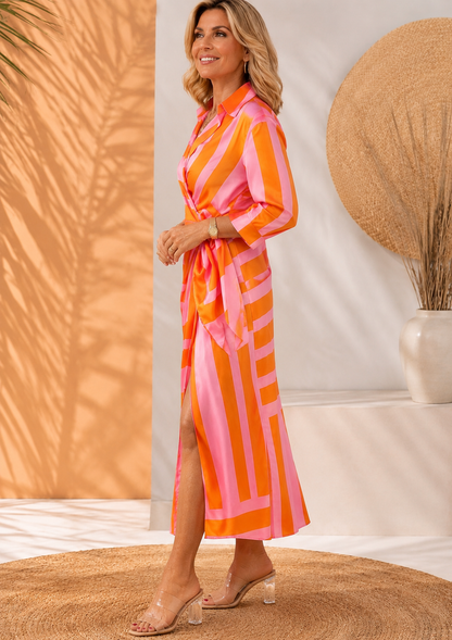 Olivera | Wrap Maxi Dress With Printed Tie Waist