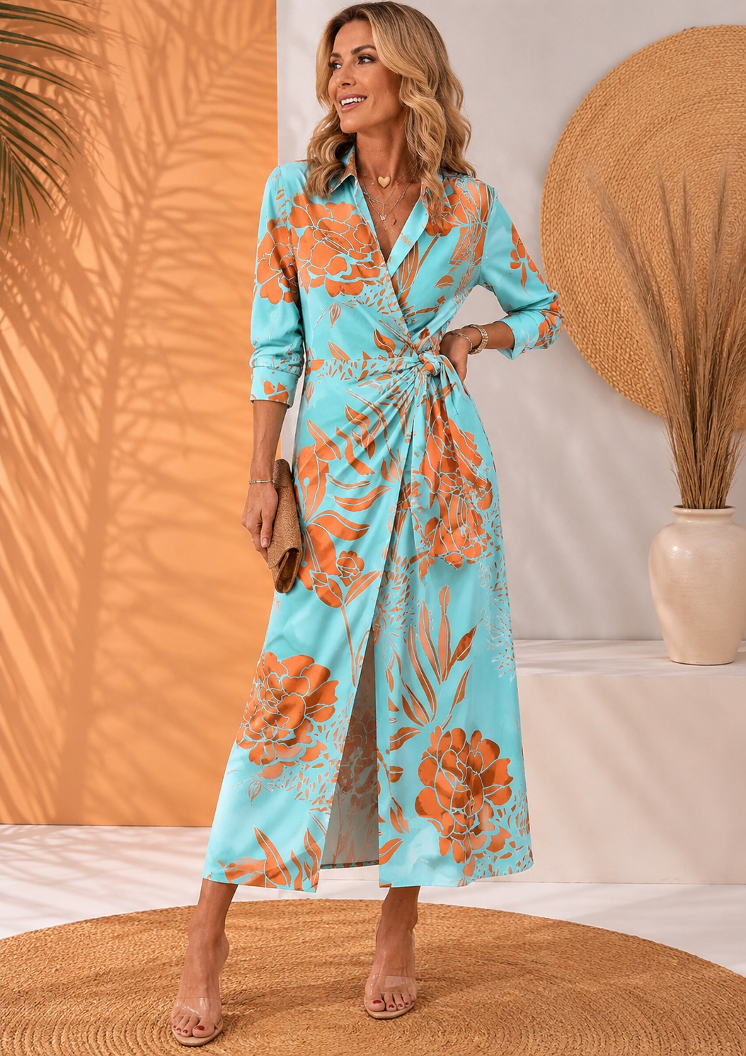 Olivera | Wrap Maxi Dress With Printed Tie Waist