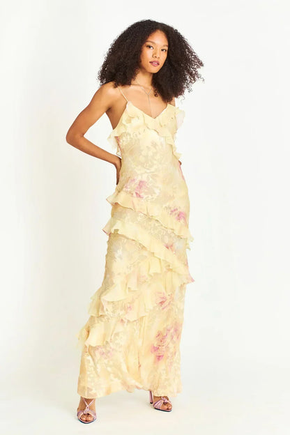 Latonya | Floral Ruffle Strap Maxi Dress