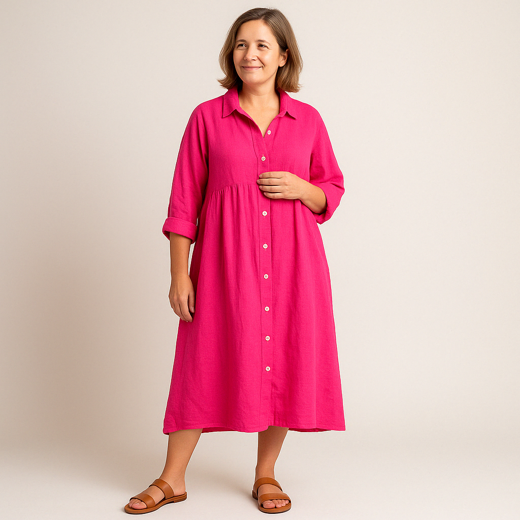 Johana | Button Front Collared Midi Shirt Dress