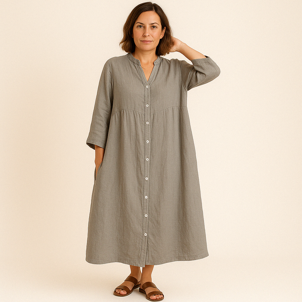 Johana | Button Front Collared Midi Shirt Dress