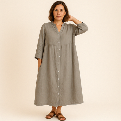 Johana | Button Front Collared Midi Shirt Dress