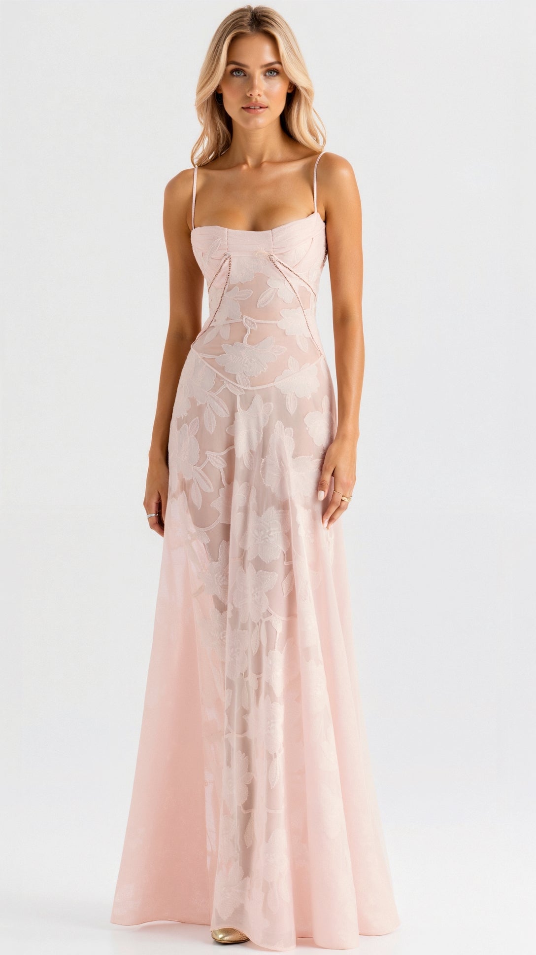 Clarissa | Floral Lace Spaghetti Strap Maxi Dress