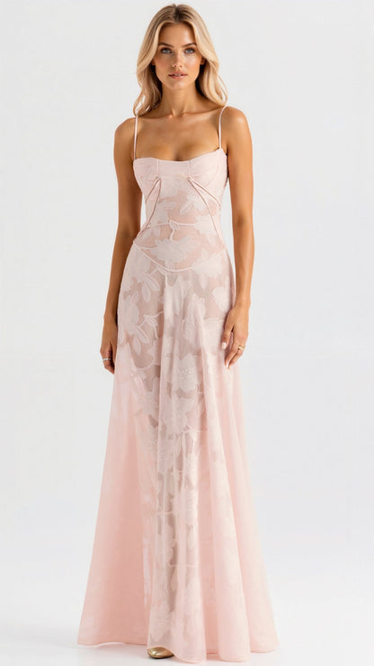 Clarissa | Floral Lace Spaghetti Strap Maxi Dress