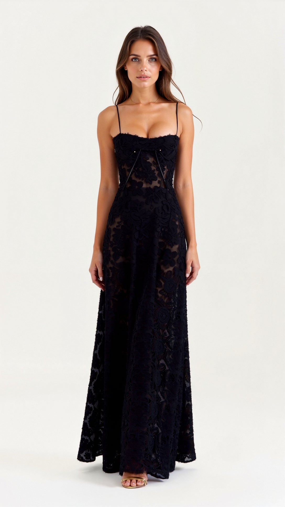 Clarissa | Floral Lace Spaghetti Strap Maxi Dress