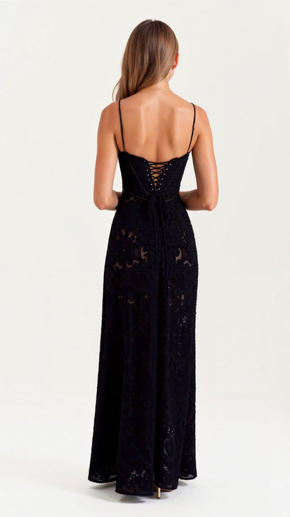 Clarissa | Floral Lace Spaghetti Strap Maxi Dress