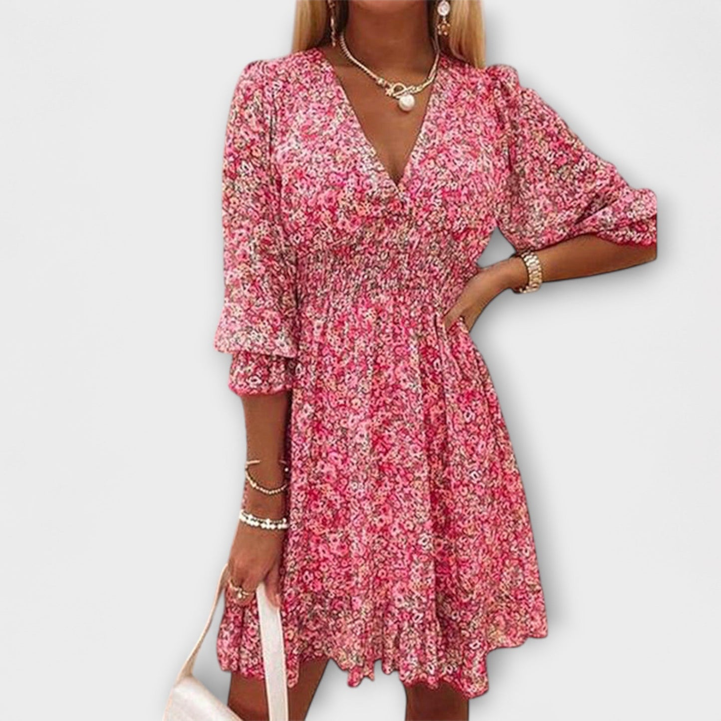 Shari | Floral V-Neck Puff Sleeve Dress