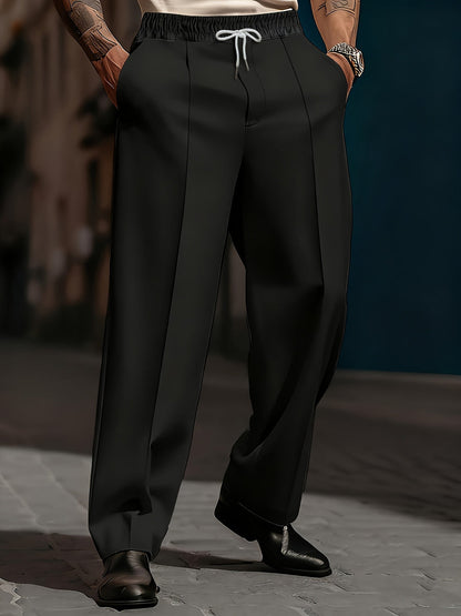 Raimi | Trousers Drawstring Waist Wide Leg Solid Color