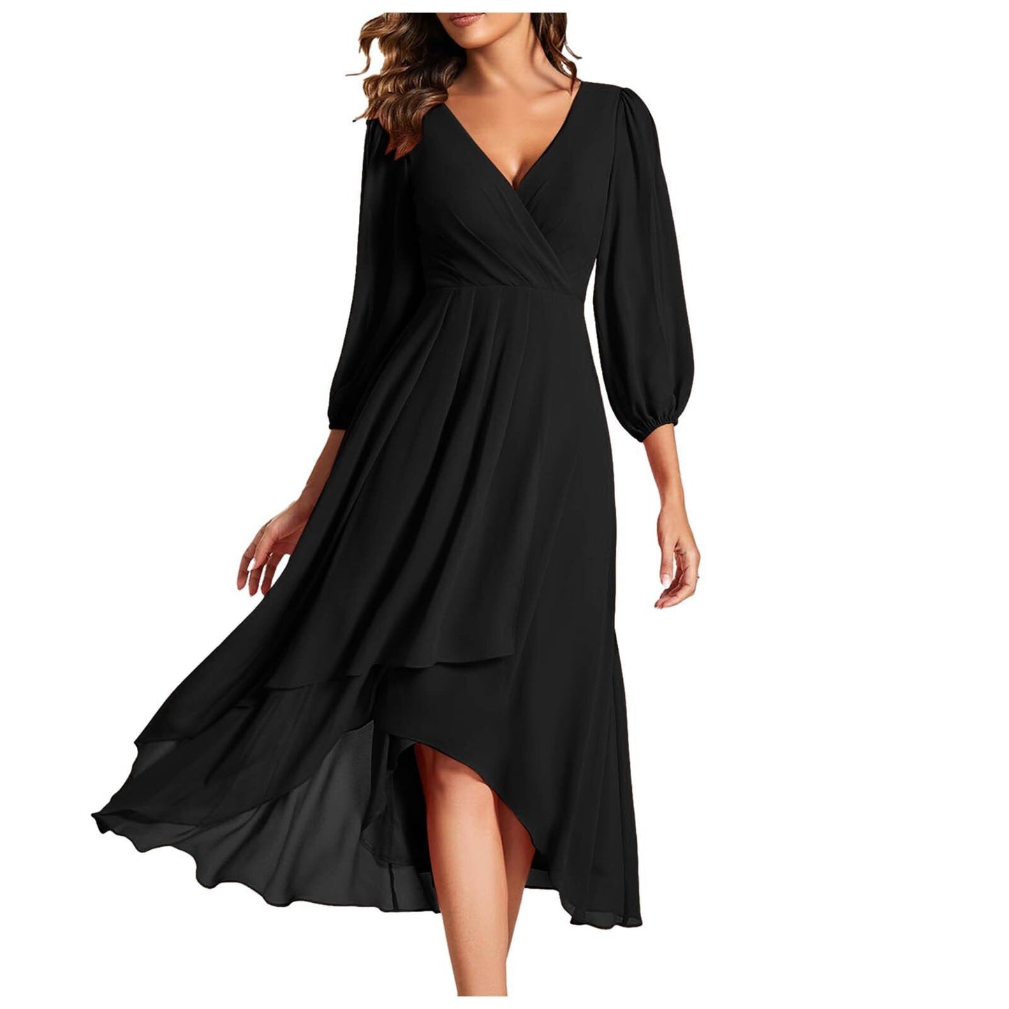 Laia | Dress With V Neck High Low Hem