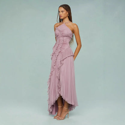 Maraike | One-Shoulder Ruffle Pleated Maxi Dress