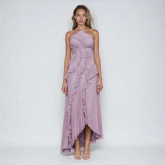 Maraike | One-Shoulder Ruffle Pleated Maxi Dress