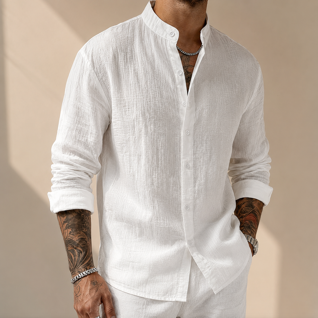 Sakkat | Textured Stand Collar Button Shirt